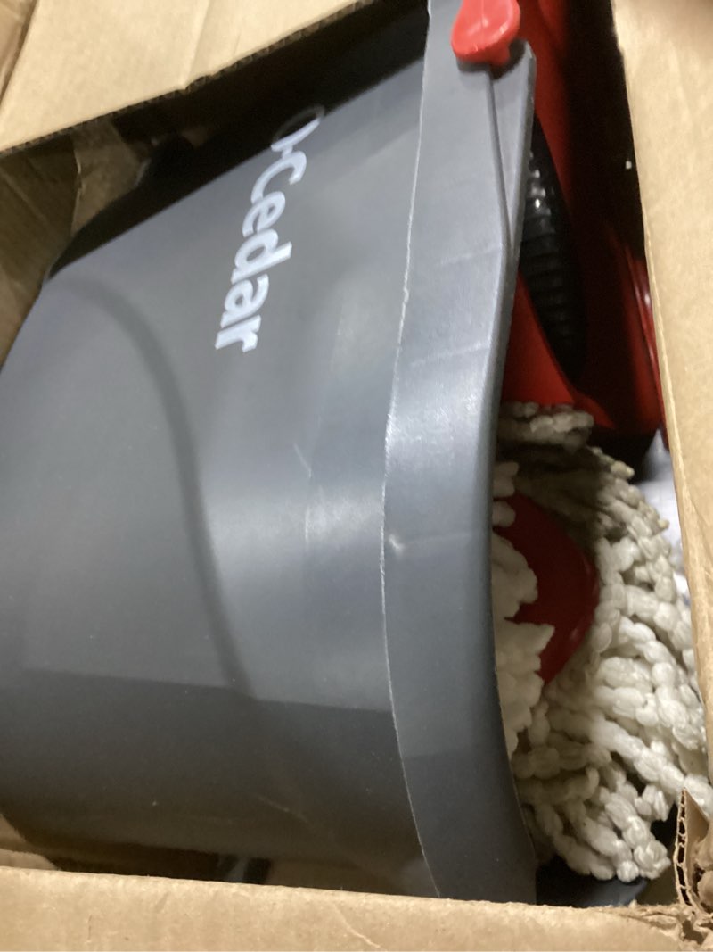 Condition photo showing As Is for O-Cedar EasyWring Microfiber Spin Mop & Bucket Floor Cleaning System + 2 Extra Refills, Red/Gray Spin Mop & Bucket with 2 Extra Refills