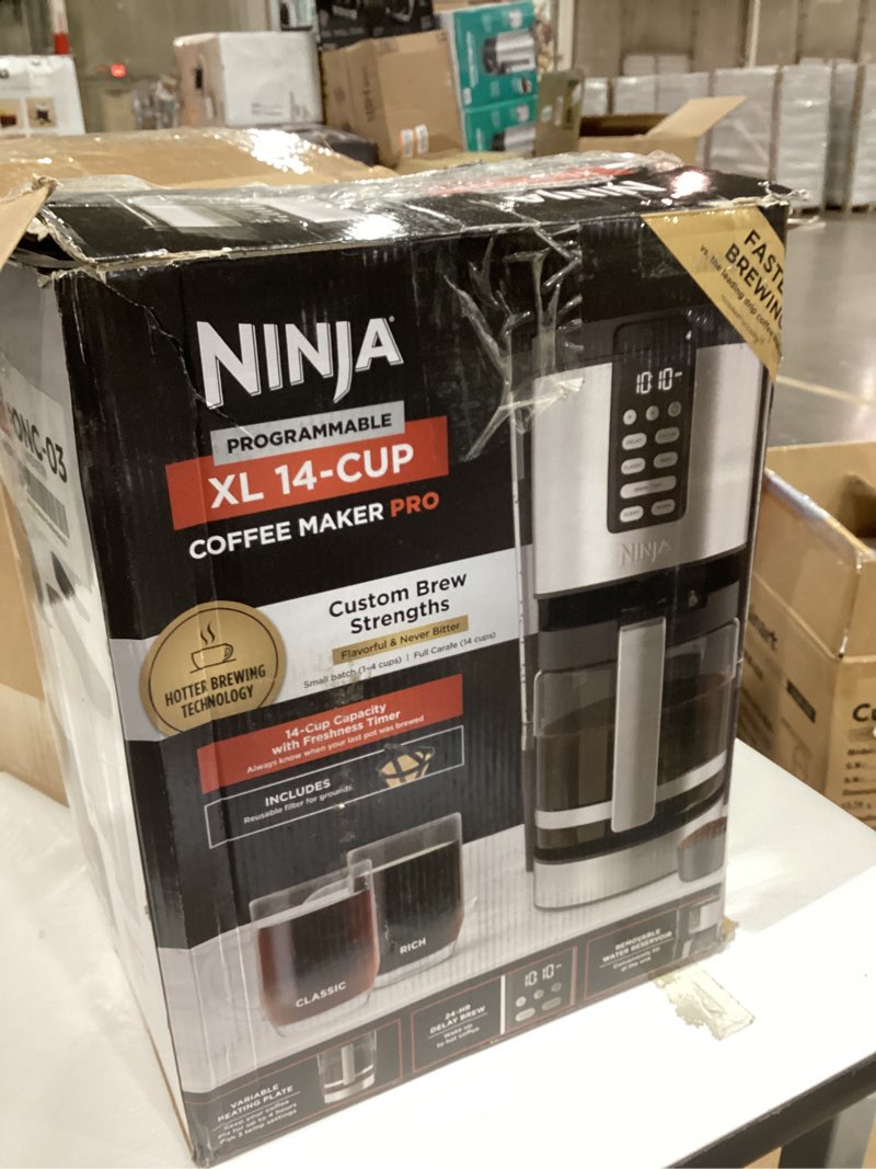 Condition photo showing As Is for Ninja 14 Cup , Programmable Coffee Maker XL Pro with Permanent Filter, 2 Brew Styles Classic & Rich, 4 Programs Small Batch, Delay Brew, Freshness Timer & Keep Warm, Stainless Steel, DCM201