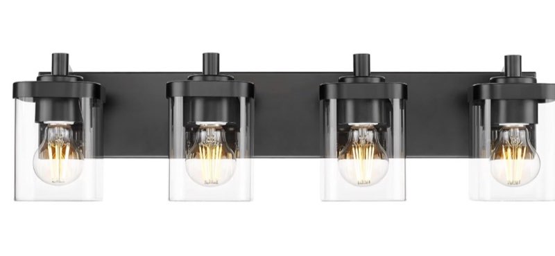 metwet bathroom light fixtures over mirror, 4-light matte black vanity light with square clear glass