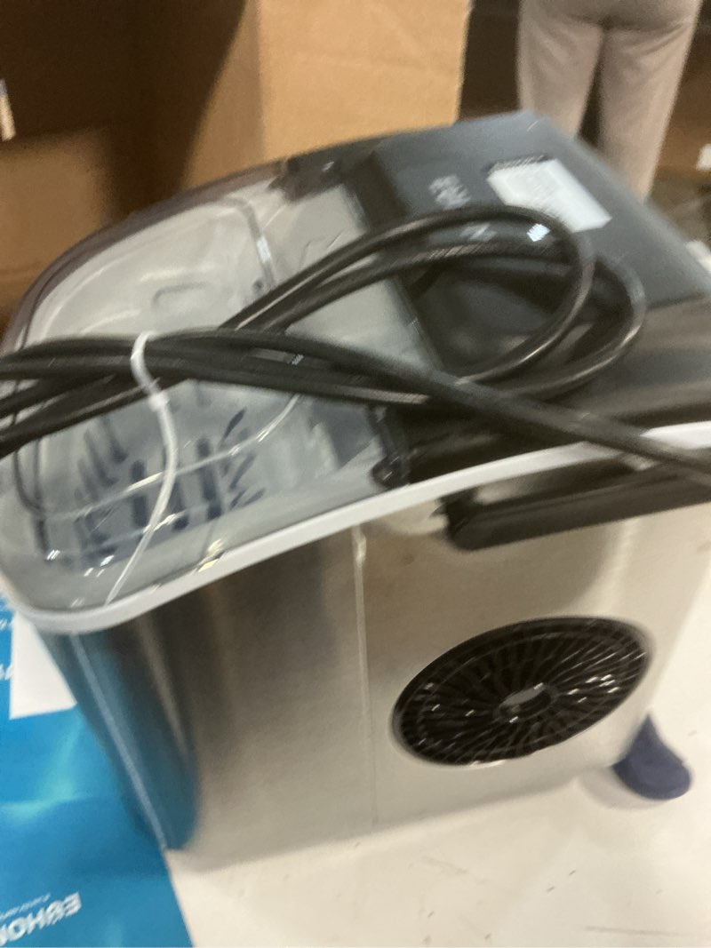 Condition photo showing Good Condition for EUHOMY Ice Maker Countertop, Portable Ice Machine with Carry Handle, 26.5lbs Per Day, 9 Cubes in 6 Mins, Auto-Cleaning, with Basket and Scoop, for Home, Kitchen, Camping, RV (Silver) Stainless Steel Silver 26.5lbs/day
