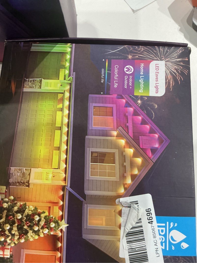 Condition photo showing New/Like New for permanent outdoor lights 100 ft patio lights,100ft rgb+ic smart outdoor decor, 50 scene modes app/remote control, ip67 waterproof for christmas holiday party decor for garden house roof lighting multicolor 100ft