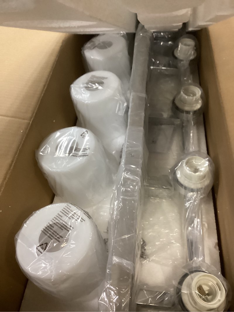 Condition photo showing item condition for 5 Light Modern Bathroom Light Fixtures Over Mirror, Chrome Vanity Lights for Bathroom Wall Sconces with Milky White Glass Shades, E26 Socket (Bulbs Not Included) Chrome 5-Lights