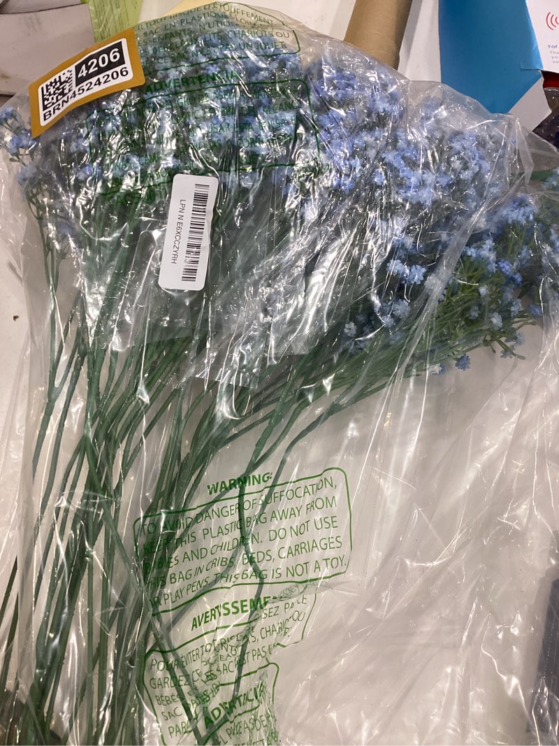 Condition photo showing Good Condition for yastouay babys breath artificial flowers, 30 pcs blue baby breath flowers artificial bulk, real touch fake babys breath gypsophila for wedding party bouquet floral arrangement home decor blue 30 pack