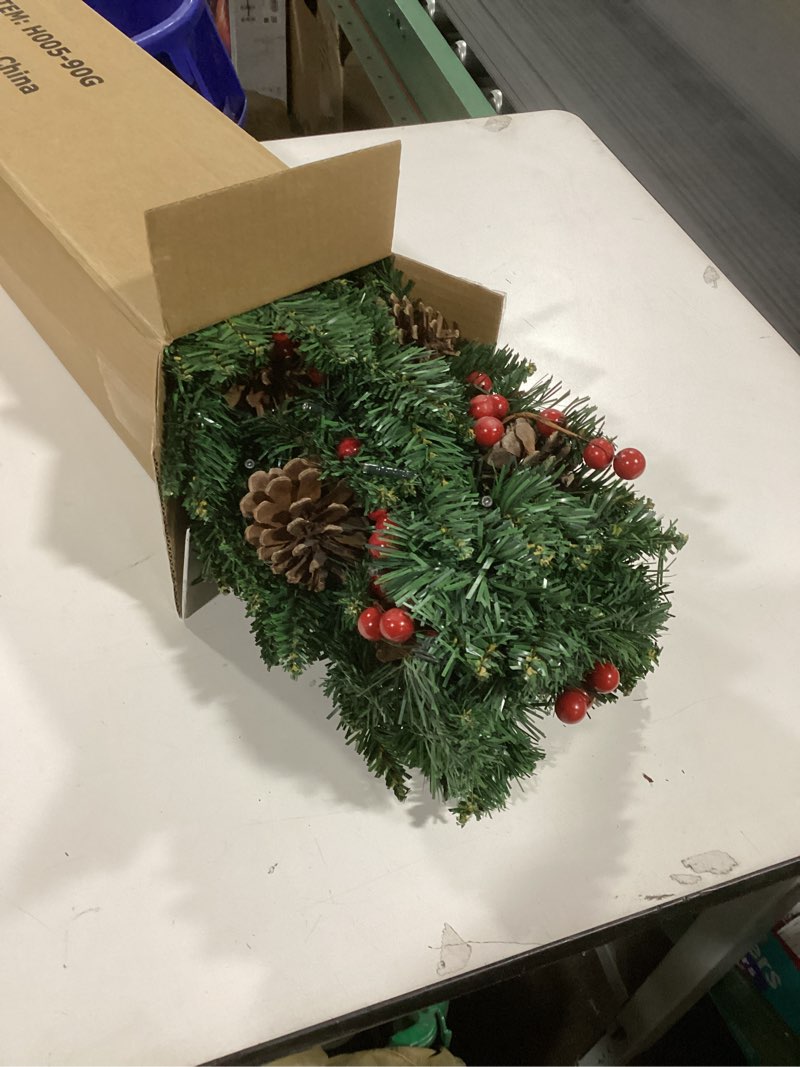 Condition photo showing Good Condition for 3ft Pre-lit Mini Christmas Tree,Artificial Pine 121 PVC Branches Tips with 11 Red Berries & 11 Pinecone & 70 LED String Lights & Burlap Wrapped Base Decor Xmas Tree for Tabletop,Battery Operated Green 3ft