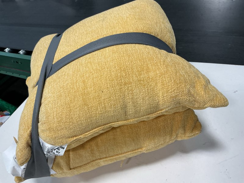 Condition photo showing As Is for mainstays 18" x 18" solid chenille yellow polyester decorative pillow set (2 count)