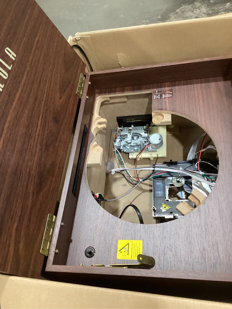Condition photo showing As Is for Victrola The Quincy 6-in-1 Bluetooth Record Player & Multimedia Center with Built-in Speakers – 3-Speed Turntable, CD & Cassette Player, AM/FM Radio, Wireless Music Streaming (Espresso) Espresso Record Player. Missing pieces
