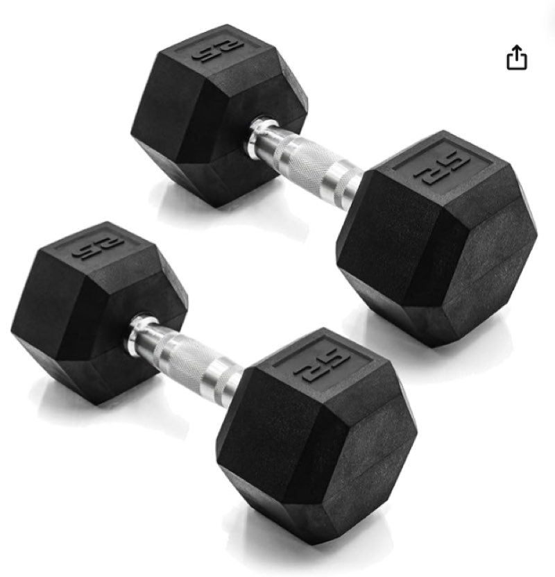 CAP 50lb Coated Hex Dumbbells, 25x2, Part of 150lb Set, Carbon, SDRSIS-50C