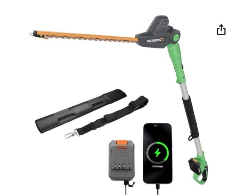 WORKPROX 20V Cordless Pole Hedge Trimmer, 9.2-Feet Reach, 11 Rotating Head, Electric Hedge Trimmer w
