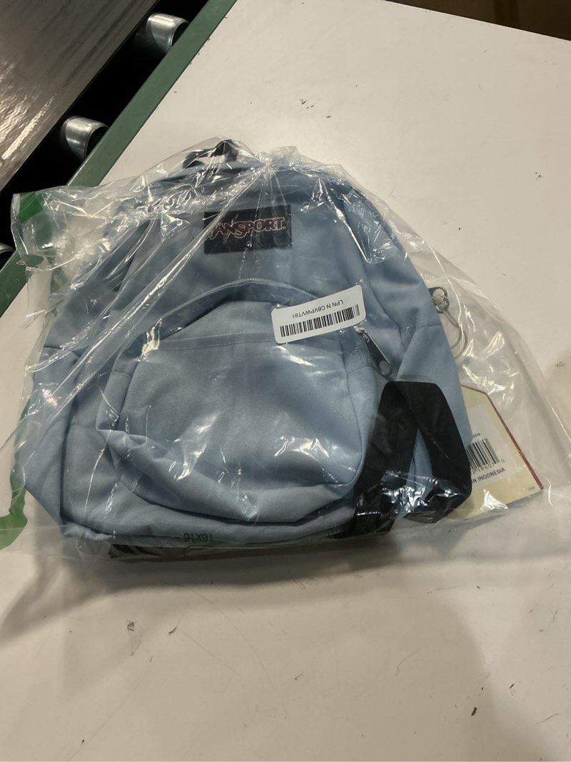 Condition photo showing New/Like New for jansport half pint mini backpack, 10.2 l - durable mini bag purse with adjustable shoulder straps, single main compartment, zippered stash pocket, blue dusk