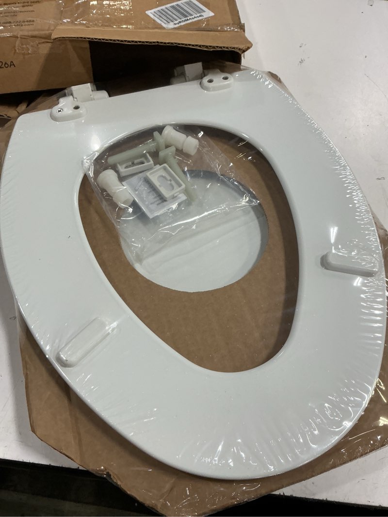 Condition photo showing New/Like New for mayfair cassel slow close toilet seat, easy clean, non slip premium wood seat, easy install, made in usa, elongated, white elongated 1 - toilet seat