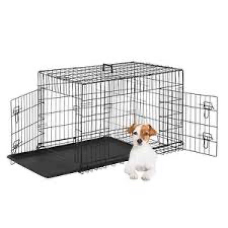 FDW Dog Crate for Small Dogs 24 Inch Folding Metal WirePet Cage Double Door W/Divider Panel Indoor O