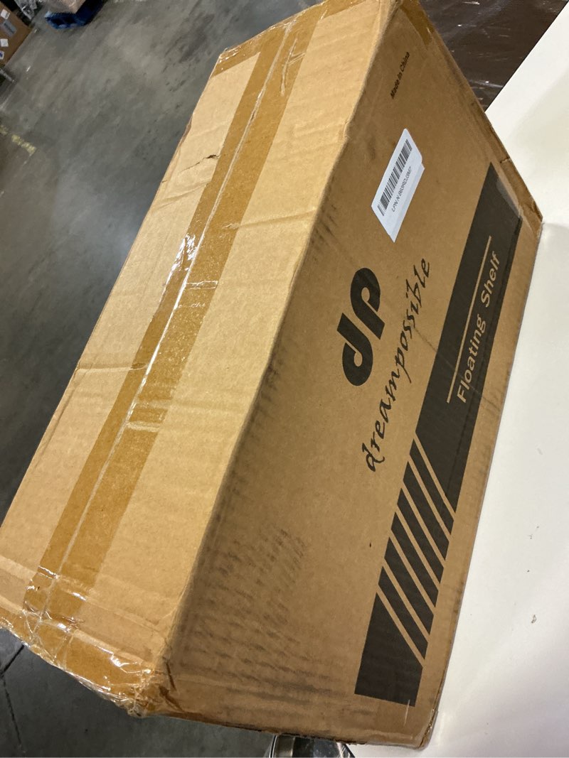 Condition photo showing New/Like New for floating shelves for wall storage, wall mounted bathroom shelf with drawers set of 2, rustic wood floating drawers for living room, kitchen, home decor, plants, books rustic brown 15.8 inch long