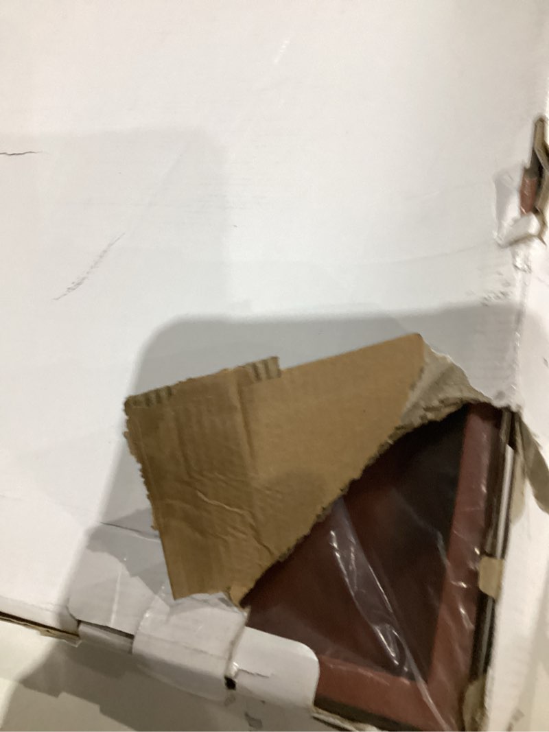 Condition photo showing As Is for 24x24 Inches Extra Large Brown Faux Leather Wrapped Wood Ottoman Tray with Golden Handles for Serving Food and Breakfast On Bed Square Coffee Table Organizer Home Decor and Decorative Brown 24" x 24" x 2"