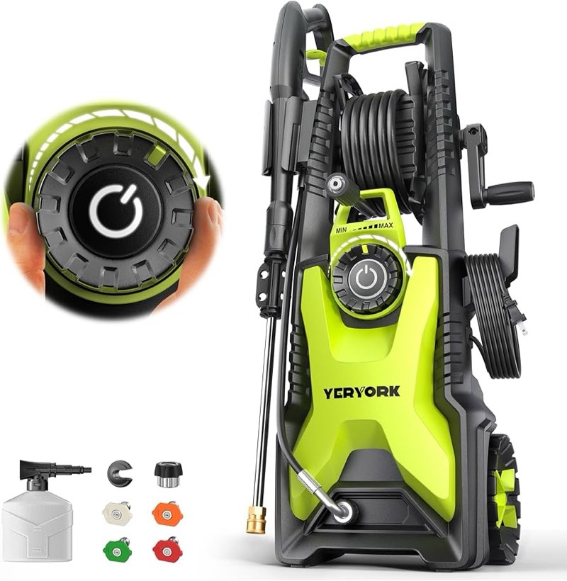 5000 Max Adjustable PSI Pressure Washer, 2 Max GPM Power Washer with 33 FT Hose Reel, Steel Wand
