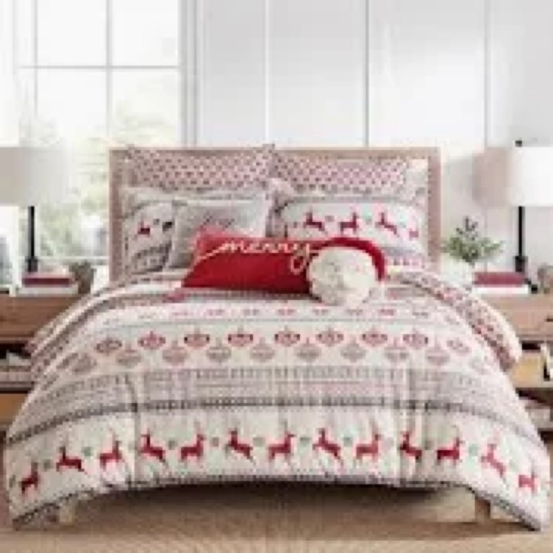 Levtex Home - Silent Night Comforter Set - King Comforter + Two King Pillow Cases - Fair Isle Deer -