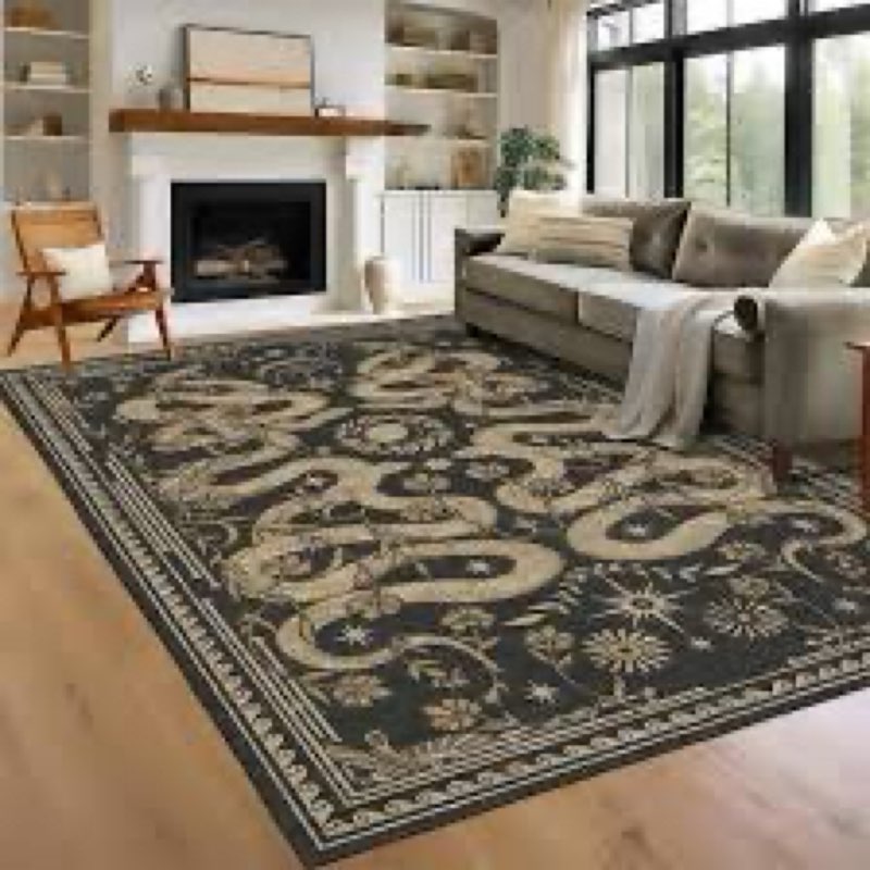 Snake 8x10 Area Rugs for Living Room Washable Non Slip Forest Soft Low-Pile Stain Resistant Thin Lar