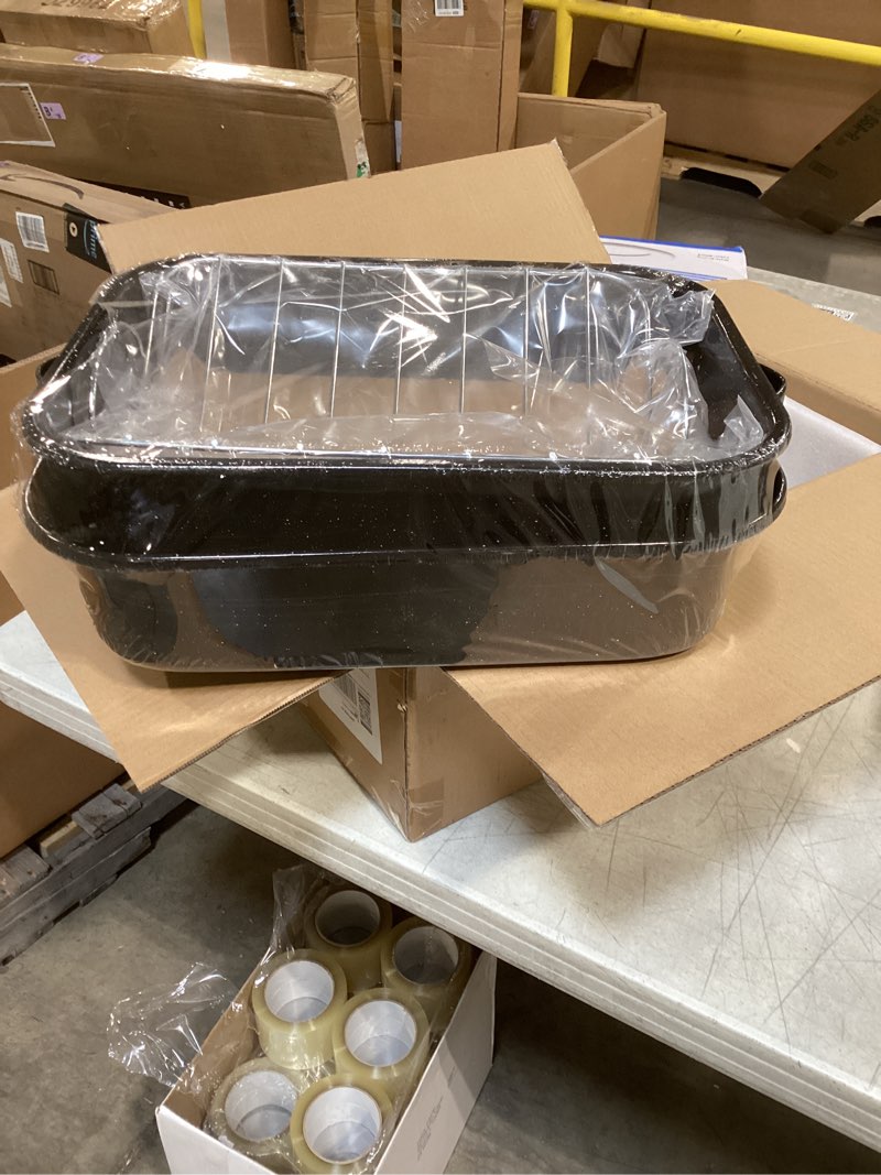 Condition photo showing New/Like New for Roasting Pan with Rack, 21” Rectangular Granite Roaster Pan, 25lb Capacity, Large Roaster Pot for Baking Turkey with Versatile Lid