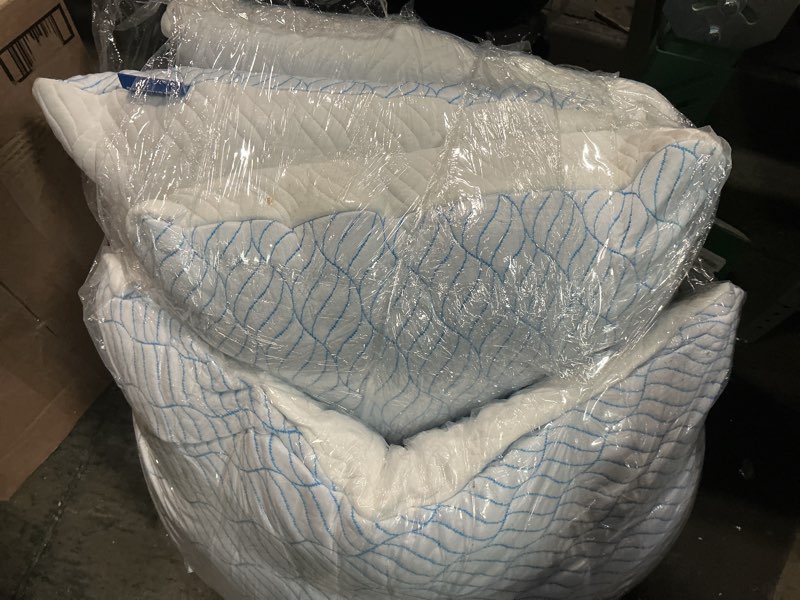 Condition photo showing As Is for Cooling Pillows Queen Size Set of 4, Shredded Memory Foam Pillows with Zipper, Adjustable Firmness for Sleeping Cool Cold Pillow for Hot, Side Sleepers,20x30,4 Pack Cooling Blue Cover Queen (4 Pack)