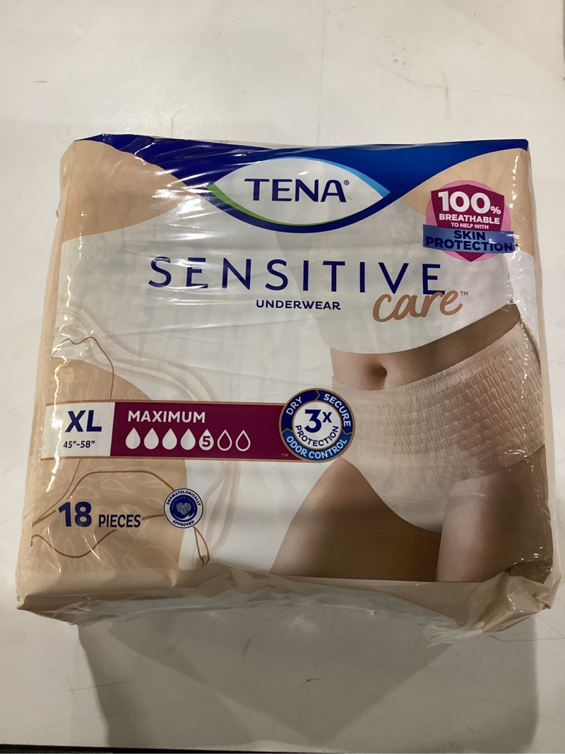 tena sensitive care adult incontinence underwear for women, maximum, xl, 18 count (waist size 45in-58in) x-large 18