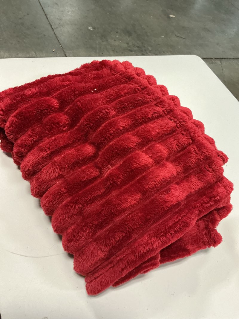 Condition photo showing As Is for Bedsure GentleSoft Red Throw Blanket for Couch - Super Soft Cozy Blankets Gifts for Women Men Girls, Cute Small Fleece Throws for Bedroom Home Decor, 50x70 Inches Red Throw XL(50" x 70")