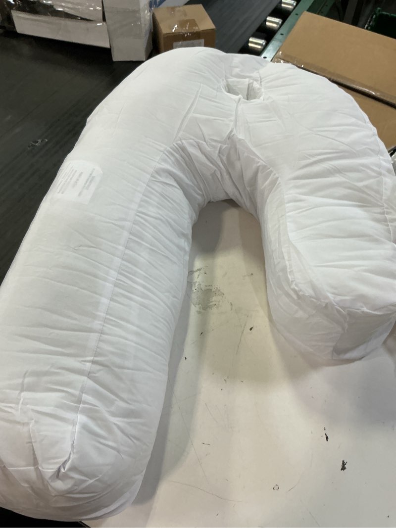 Condition photo showing As Is for dmi side sleeper pillow and body pillow, pregnancy pillow with contoured support for neck, back, hip, joint pain and sciatica relief with removable washable cover, firm, full body pillow