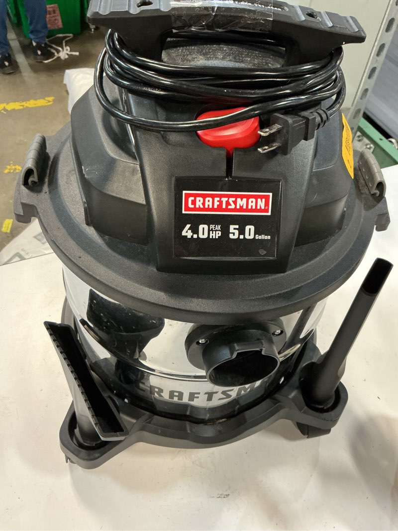 Condition photo showing As Is for craftsman 5-gallon 4 hp corded wet/dry shop vacuum 