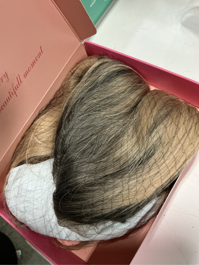 Condition photo showing Good Condition for tyq hair toppers for women with thinning hair,14 inch 360° 3d synthetic curly wavy side part clip in bangs(ombre dark root to blonde #r4/22/60) 14 inch #r4/22/60