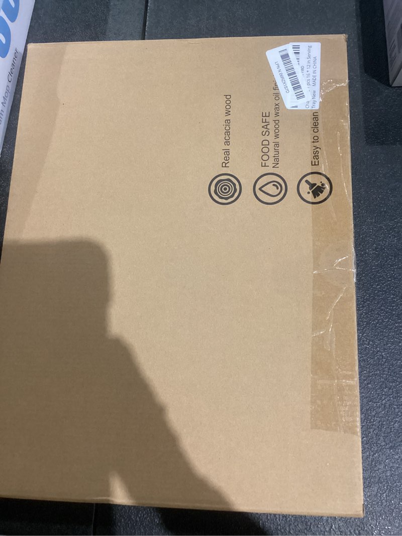 Condition photo showing New/Like New for 16" x12" large solid acacia wood serving tray rectangular wooden serving platter natural wooden board for bar coffee party 16x12 in