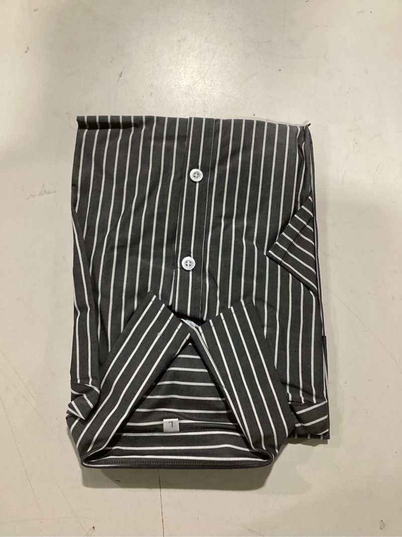 Condition photo showing Good Condition for siliteelon Striped Button Down Shirts for Women Cotton Short Sleeve Blouses Collared Shirt Office Work Going Out Tops X-Small Deep Gray Striped