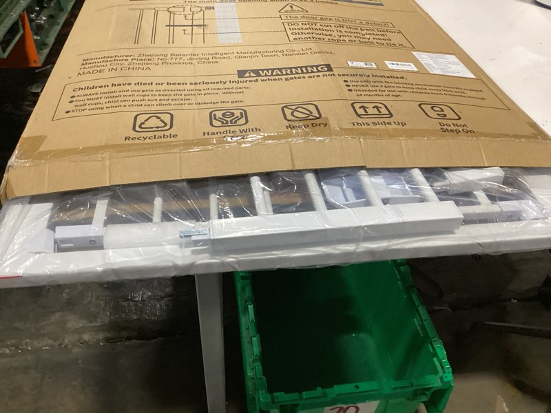 Condition photo showing New/Like New for cumbor 30-46" baby gate for stairs, auto close dog gate for doorways white | toddler safety essentials for the house, mom's choice awards winner-easy install pressure/hardware mounted pet gate for dogs