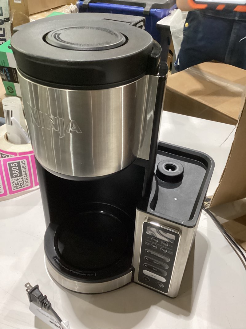 Condition photo showing As Is for incomplete missing coffee pot and water tank ninja fresh brew™ drip coffee maker | programmable 14cup glass carafe, brew classic & rich, 70oz removable water reservoir | small batch, delay brew, adjustable warming plate | stainless steel | ce451 14 cup