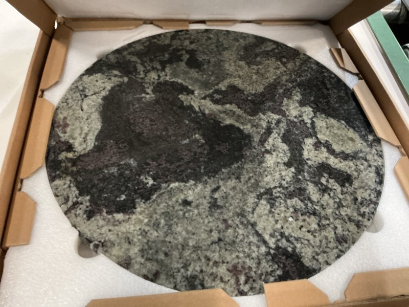 Condition photo showing New/Like New for koville brazilian granite round cutting board for kitchen, 16" round hand crafted stone slab for cheese, charcuterie, pastry board - wedding gift, house warming gift(ocean fantasy) ocean fantasy 16"l x 16"w
