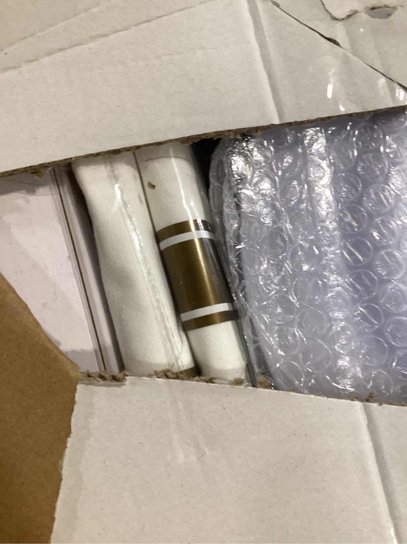 Condition photo showing Good Condition for GATHER 350PCS White and Gold Plastic Plates - Gold Disposable Dinnerware Set Include 50 Dinner Plates, 50 Dessert Plates, 150 Gold Plastic Silverware, 50 Napkins, 50 Cups for Wedding & Christmas Vintage Gold