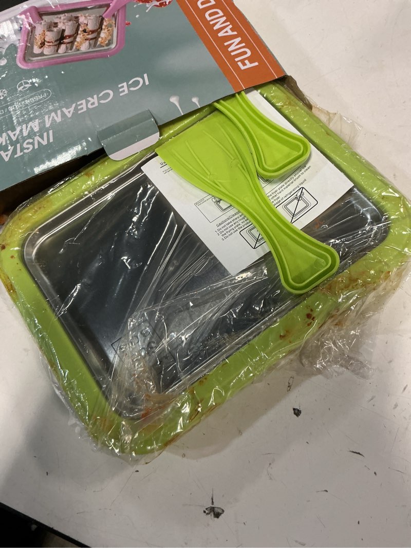 Condition photo showing As Is for Rolled Ice Cream Maker, Rolled Ice Cream Tray Ice Cream Maker, Homemade Ice Cream Maker Machine, Manual Ice Cream Roller for Family, Food Grade Ice Cream Tray for Frozen Yogurt and Sorbet (Green) Pack of Green