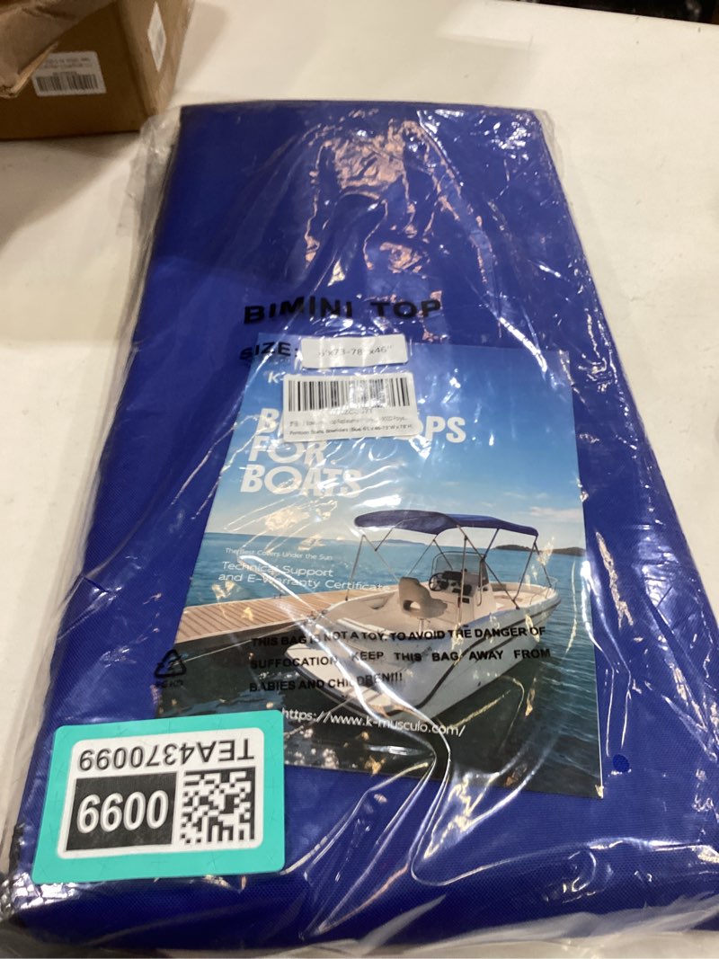 Condition photo showing Good Condition for 3 bow bimini top replacement canvas - 900d polyester canvas without frame, waterproof & uv-proof sun shade boat canopy with storage boot, for jon boats, pontoon boats (blue, 6'l x 46-73"w x 78"h) blue 6'l x 46-73"w x 78"h