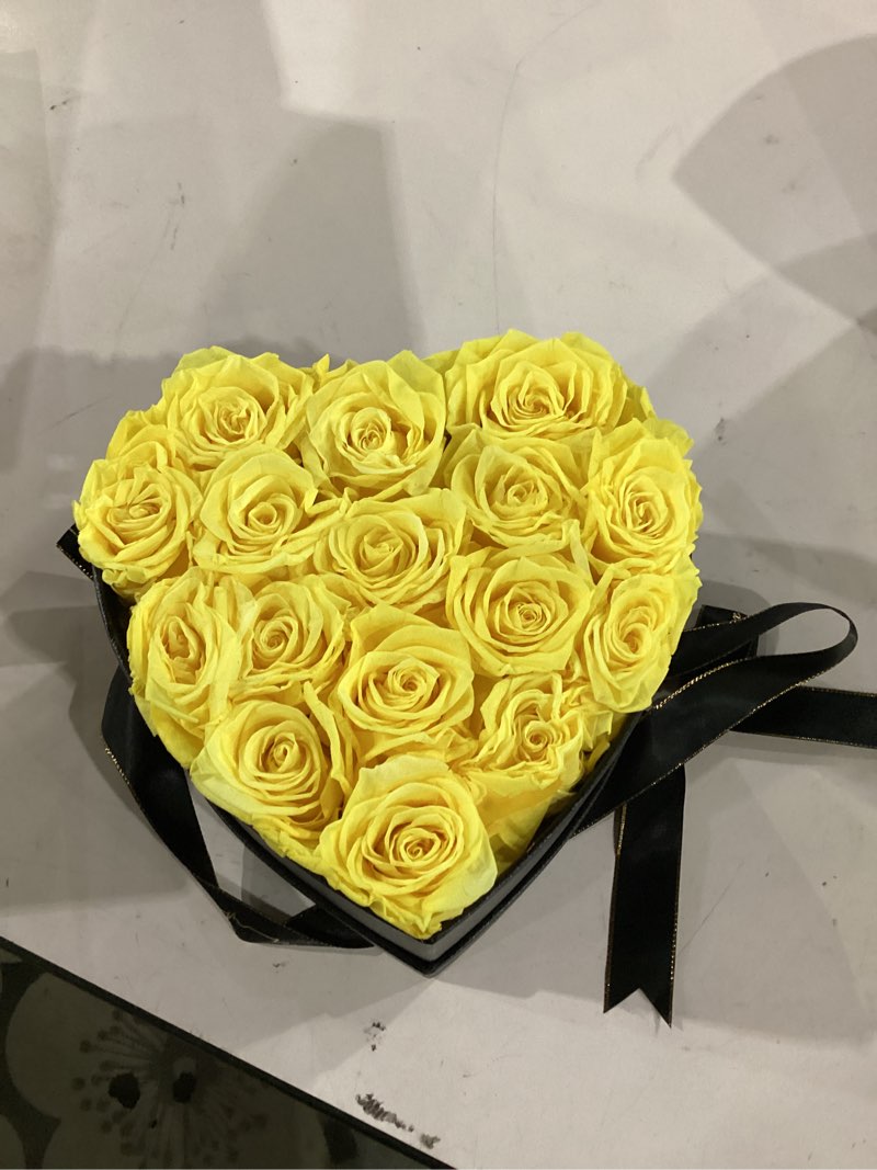 Condition photo showing Good Condition for 16 preserved flowers rose birthday gifts for women her mom wife girlfriend grandma on valentines mothers day christmas anniversary romantic(yellow) vibrant yellow 16 roses