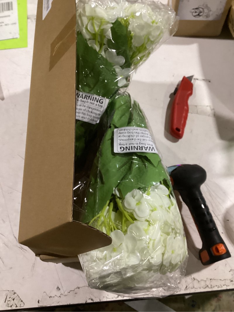 Condition photo showing Good Condition for 2 bunch 21in real touch hydrangea artificial flowers with 10pcs flower head 20pcs leaves faux hydrangea flowers for home office decor wedding party arrangements (white, 2 bunch) white 2 bunch