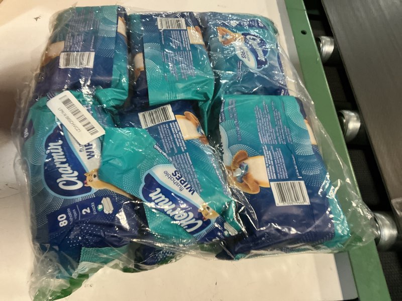 Condition photo showing As Is for charmin flushable wipes, 480 total wipes (12 packs of 40) 40 count (pack of 12)(incomplete only 6pcs)