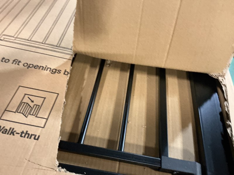 Condition photo showing As Is for comomy 36" extra tall baby gate for stairs doorways, fits openings 29.5" to 43.3" wide, auto close sturdy safety dog gate for house, pressure mounted easy walk through pet gate with door, black 36"tall 43.3"wide black