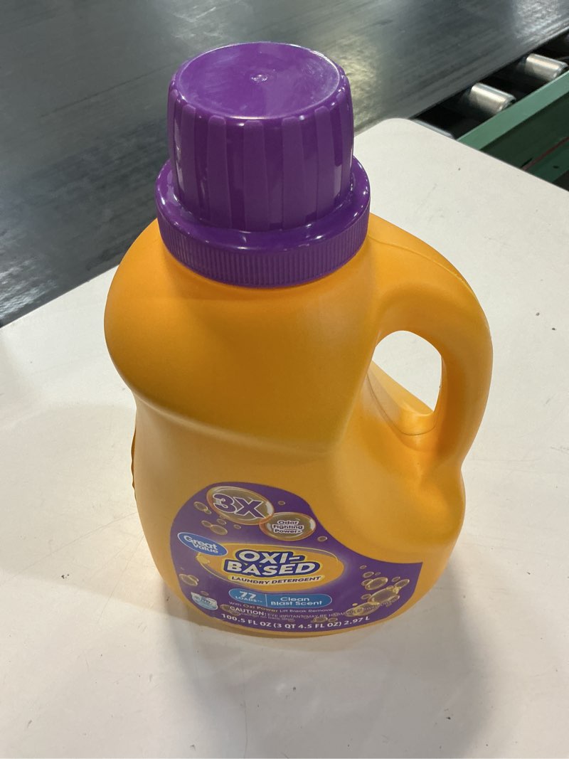 Condition photo showing As Is for great value clean blast oxi-based laundry detergent - 100.5 fl oz for 77 loads