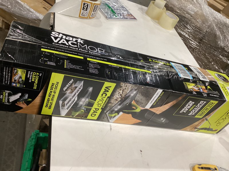 Condition photo showing New/Like New for Shark VACMOP Cordless Hard Floor Cleaner, Vacuum and Spray Mop, Powerful Suction, Lightweight, LED Headlights, Includes 4 Disposable Pads, 12oz Multi-Surface Cleaning Solution, Gray, VM252