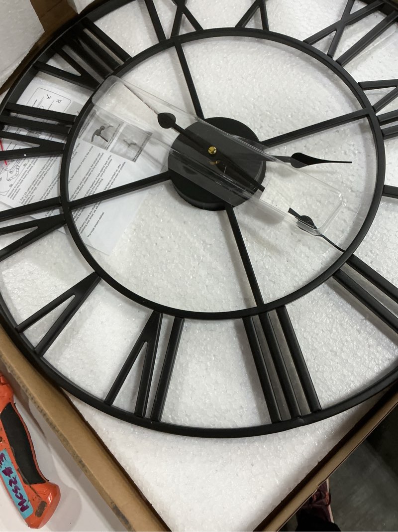 Condition photo showing Good Condition for 20inch/50cm large wall clocks for living room decor,modern,battery operated,silent,non ticking,big black round wall clock for home,farmhouse,office,decoration(iron roman numerals, 20 inches) iron roman numerals 20 inches