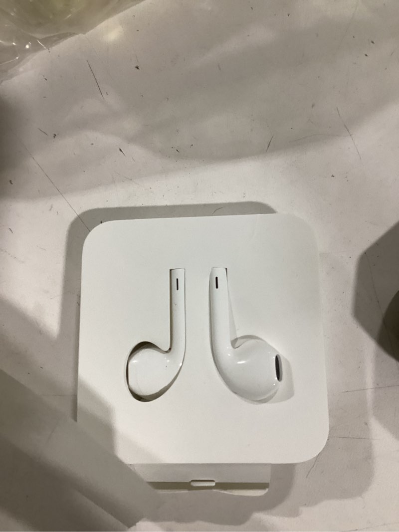 Condition photo showing New/Like New for apple earpods headphones with 3.5mm plug, wired ear buds with built-in remote to control music, phone calls, and volume one size 3.5mm aux
