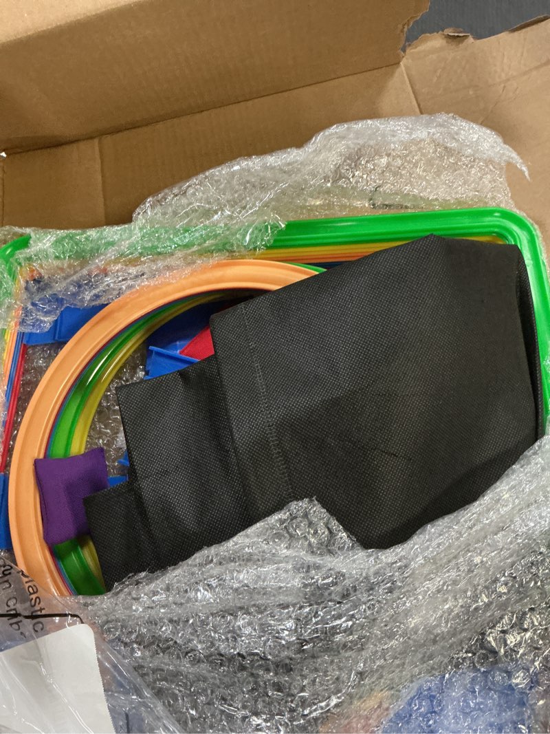 Condition photo showing As Is for 2 Sets of 2 in 1 Hopscotch and Beanbag Toss Kit Include Hopscotch Ring Game Set and Squares Set 8 Pcs Beanbags for Indoor Game Outdoor Agility Portable Summer Conditioning Agility Training