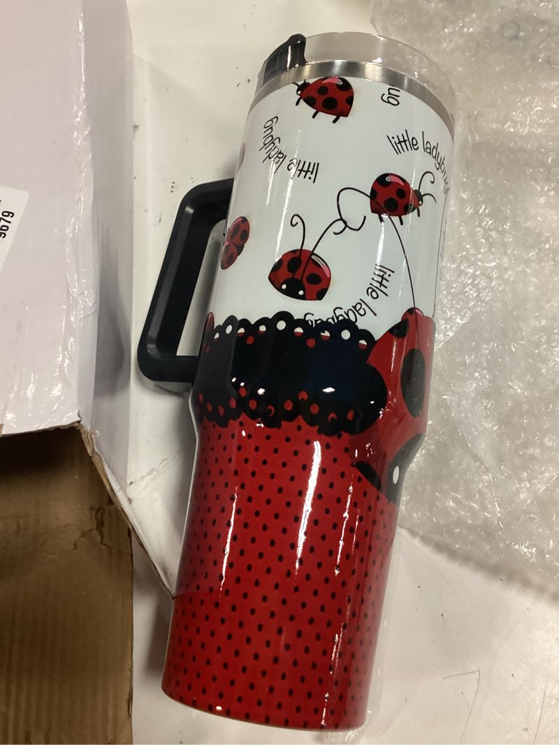 Condition photo showing New/Like New for 40 oz ladybug tumbler with handle, stainless steel insulated tumbler with lid ladybug coffee travel mug cup water bottle,ladybug gifts for women ladybug lovers birthday, christmas