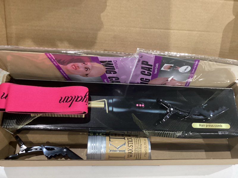 Condition photo showing Good Condition for Hot Comb Set 11Pcs, Electric Hair Straightener Pressing Comb for Black Hair with Wig Wax Stick, Lace Band, Rat Tail Comb & Salon Clips 11 pcs
