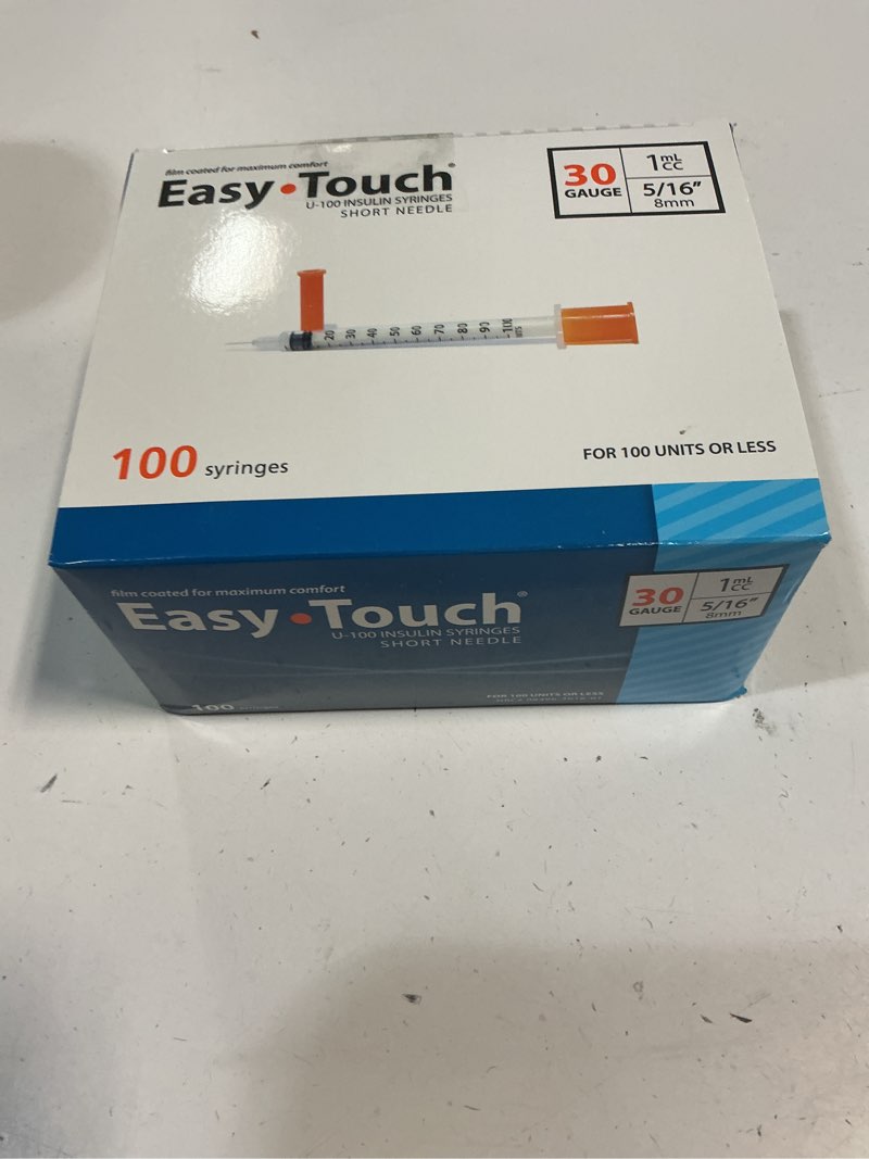 Condition photo showing New/Like New for easy touch u-100 insulin syringe with needle, 30g 1cc 1/2-inch (12.7mm), box of 100 30g 1cc 1/2" (12.7mm) 100