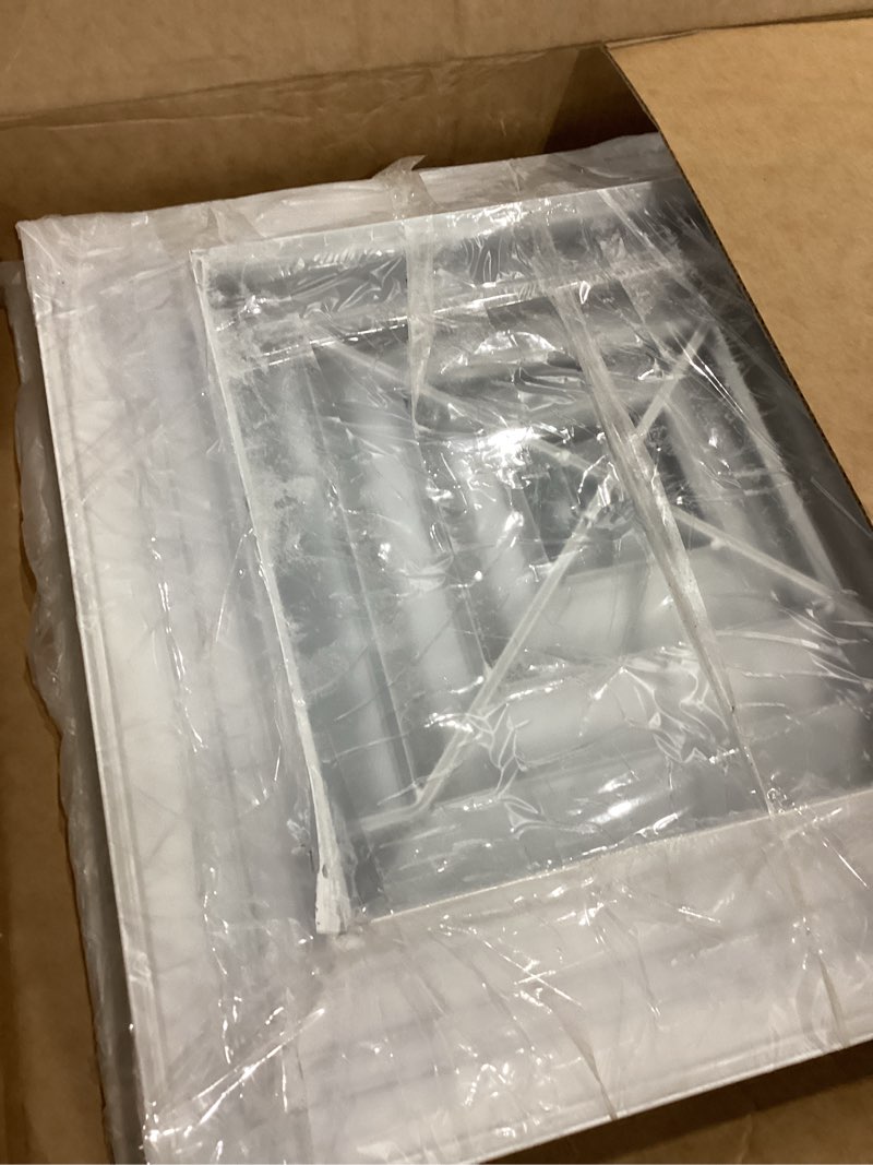 Condition photo showing As Is for repa market 12\" x 12\" inch square aluminum ceiling diffuser - industrial 2 way supply or exhaust ventilation, air conditioning - hvac horizontal flow duct cover for home, office, warehouse 17\" x 17\"