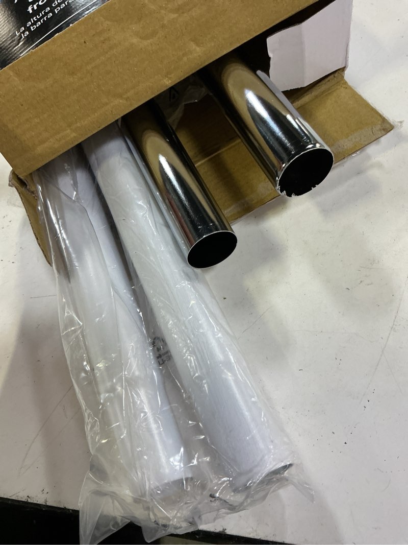 Condition photo showing As Is for mainstays 2 tier adjustable chrome garment rack with silver metal and white rod