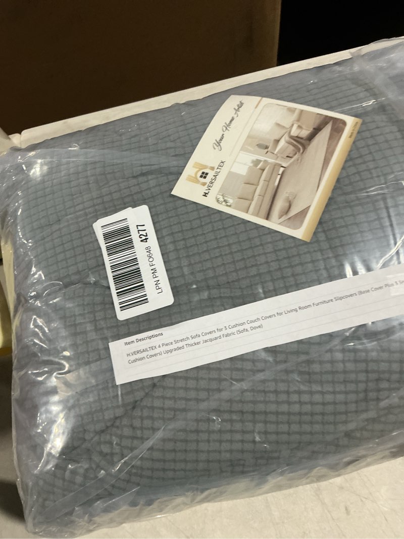 Condition photo showing Good Condition for H.VERSAILTEX 4 Piece Stretch Sofa Covers for 3 Cushion Couch Covers for Living Room Furniture Slipcovers (Base Cover Plus 3 Seat Cushion Covers) Upgraded Thicker Jacquard Fabric (Sofa, Dove)